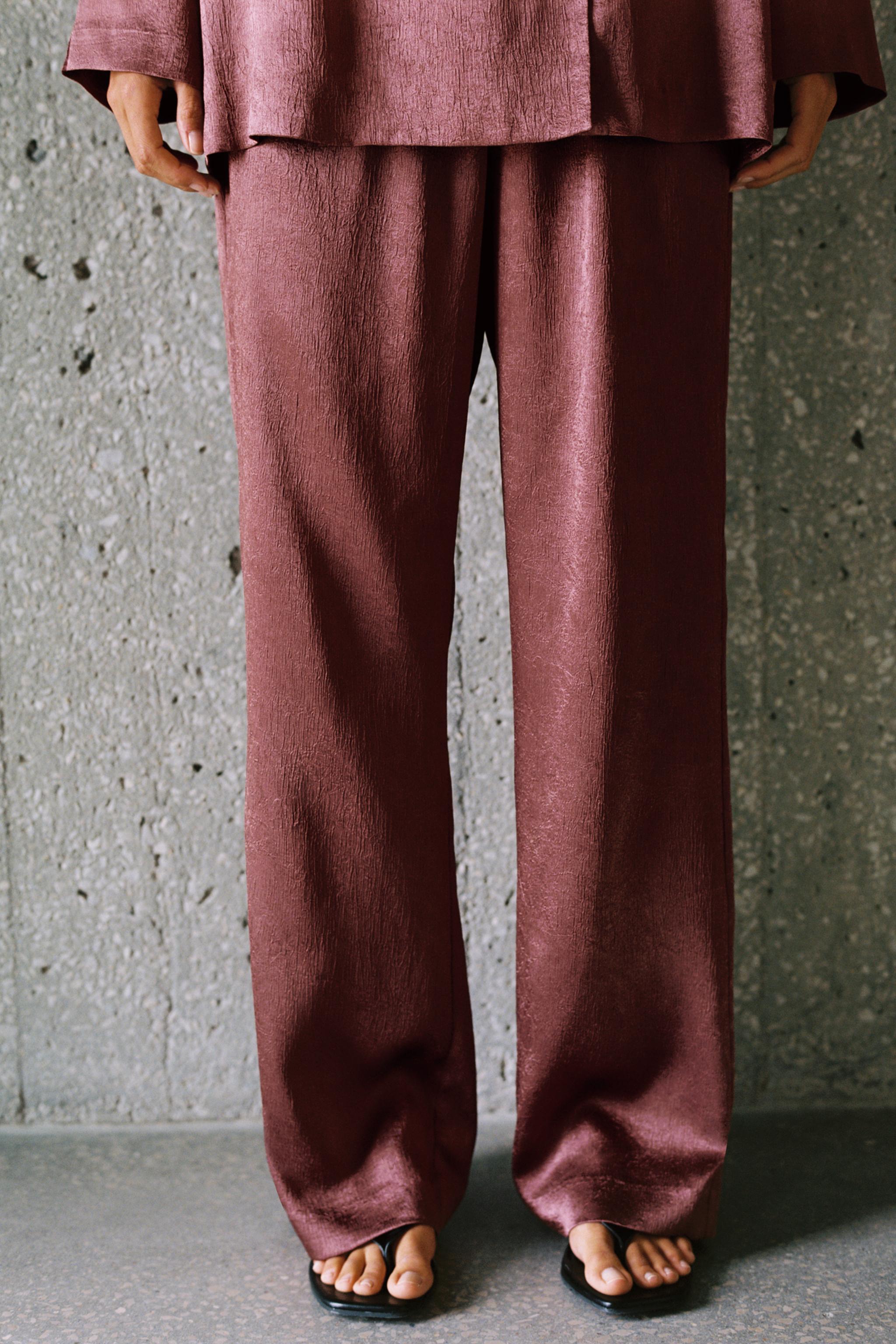 CRINKLED EFFECT WIDE LEG PANTS